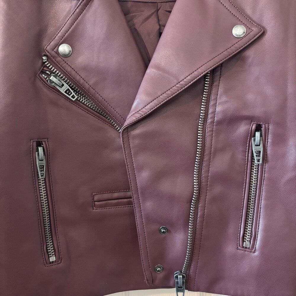 BLANKNYC Cropped Faux Leather Moto Jacket Burgundy Plum Size Small - Picture 6 of 8